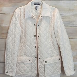 Chaps quilted weather rain proof women cream longsleeve jacket coat size Large